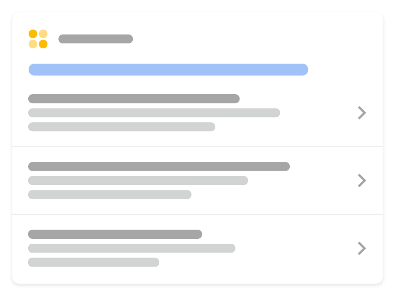 Course list rich result with valid ItemList and Course list markup An illustration of how a course list can appear in Google Search. It shows 3 different courses from the same website in a list format that users can explore and select a specific course